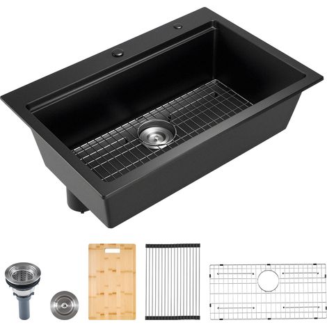 Mophorn Postazione di lavoro con lavello da cucina da 84 cm, lavello in granito a una vasca con accessori, lavabo da incasso per camper, cucina di casa, area di preparazione e bar (nero)