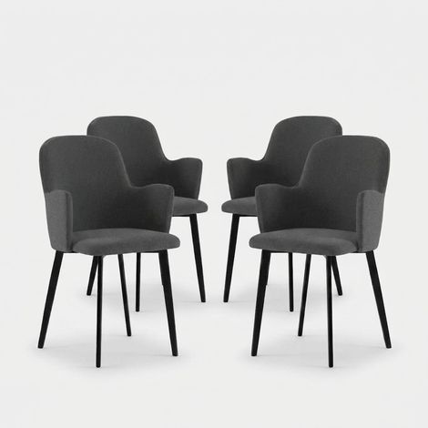 Set 4 sedie imbottite in tessuto easy-clean Flow - Grigio Scuro (1/5)