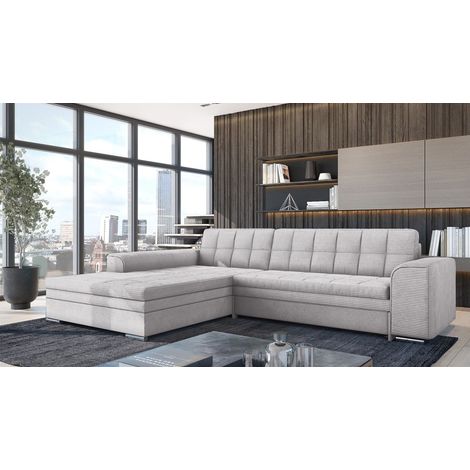 Ecksofa Schlafsofa Sofa LUSAKA in Stoff Lincoln Lichtgrau Ottomane Links