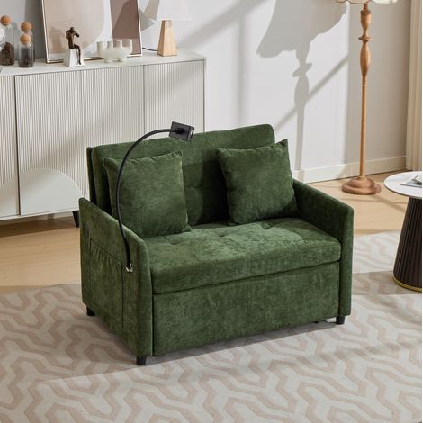 Sofá multifuncional (109x72x83.5 cm), convertible, con puerto USB y soporte para tablet, tejido verde (1/5)