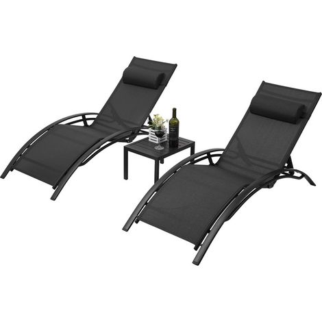 Ensemble de 3 chaises longues en aluminium pour extérieur – 5 positions réglables, avec table, pour piscine, jardin, plage, camping et arrière-cour (1/4)