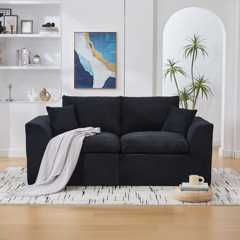 Divano 2 posti in corduroy nero 204 x 102,5 x 84 cm con cuscini inclusi