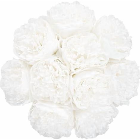 20 flores artificiales de peonía de seda con tallos, diseño vintage realista, ideales para la decoración del hogar y bodas (blanco puro).