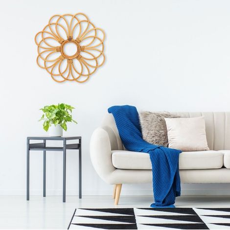 Decoración de pared de ratán hecha a mano con forma de flor, de 42 cm de diámetro – Arte retro boho para sala de estar y hogar. (1/5)