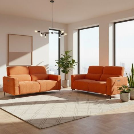 Set divani recliner Luxora 2 e 3 posti elettrici in tessuto E006 aragosta