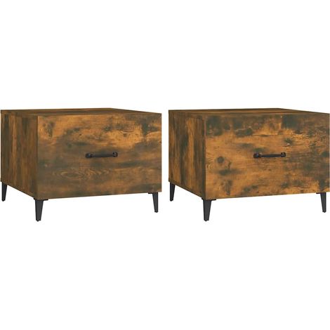 Lot de 2 Tables basses de salon, Tables Café, avec pieds en métal Chêne fumé 50x50x40 cm OIB4524E (1/5)