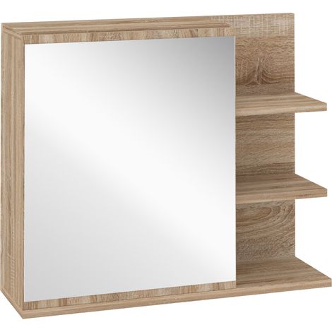 Armario de pared con espejo para baño 60 x 18 x 50 cm, almacenamiento de 4 estantes, estilo escandinavo, aglomerado de roble claro, 210001908 (1/5)