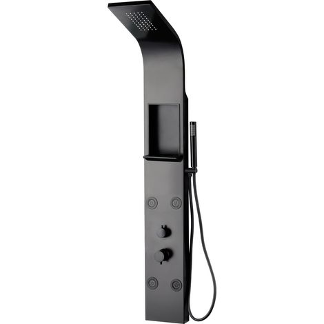 Duschpaneel aus Aluminium Schwarz Matt mit Edelstahl Regenbrause Wandnische und Bodyjets (1/4)
