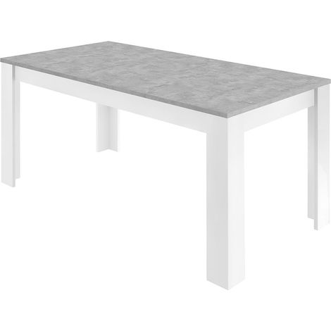 OTELLO - Table Repas 180cm Blanc Laqué Brillant Plateau Aspect Béton (1/2)