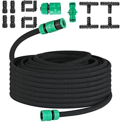 Tuyau Poreux, Microporeux pour Irrigation Goutte à Goutte, Économiseur d'Eau Arrosage, Jardins, Pelouses, Terrasses, Flexible Kit (50m) - 50 metrów (1/5)