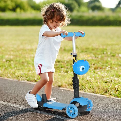 Bleu 62x25x72,5 cm - Trottinette 3 en 1 pour enfants +18 mois Trottinette à 3 roues doté de siège amovible Poignée poussoir Hauteur réglable