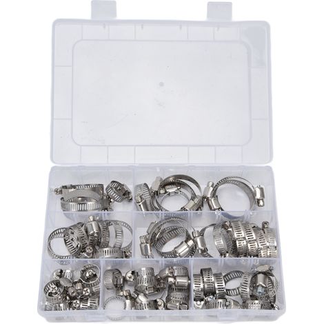 60-teiliges Set Edelstahl-Schlauchschellen, verstellbare Rohrschellen nach amerikanischem Standard, Industriepackung FS090001 (1/5)