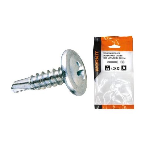 VITE AUTOPERFORANTE TMT RANELLATA SELF WORKIT - ZINCATA BIANCA CAVA PH MM 4,2X19 CF=PZ 24- 5 confezioni