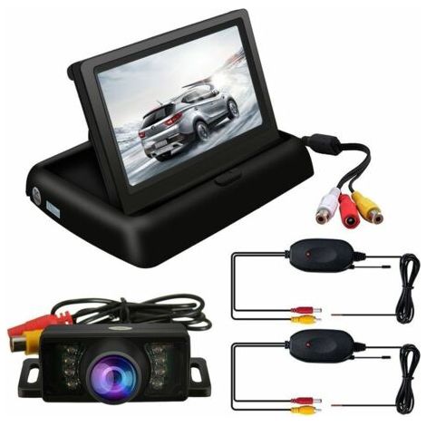 Kit caméra de recul sans fil de 4,3 pouces, écran LCD pliable, fonction de vision nocturne, caméra étanche, avec 7 lumières LED, grand angle de 120°. (1/4)