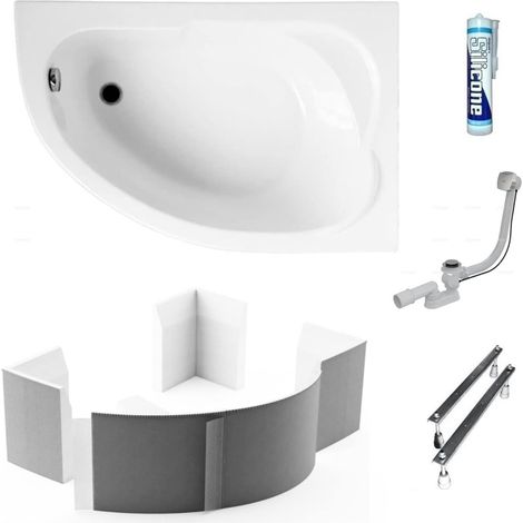 ECOLAM Baignoire d'angle acrylique Standard Polimat 130x85cm droite, revêtement polystyrène, pieds, siphon, silicone, Belle forme Aspect moderne original produit (1/5)