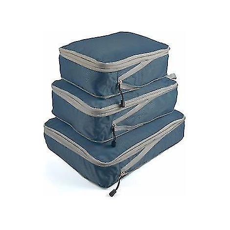Set aus 3 komprimierbaren Reiseaufbewahrungswürfeln, Packbeuteln, Kofferorganizern, faltbar und wasserdicht aus marineblauem Nylon