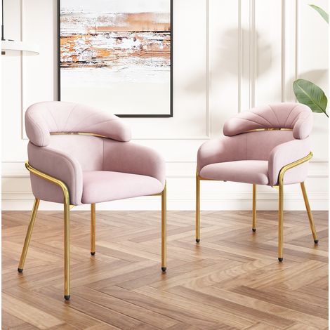 REDOM - Lot de 2 chaise de salle à manger en velours, design léger luxe, confortable, pieds métalliques,rose (1/5)
