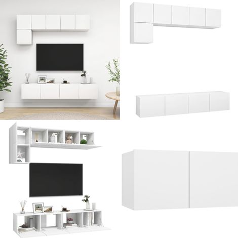 Set de muebles de salón TV 5 piezas madera de ingeniería blanco - Muebles de TV - Armarios de TV