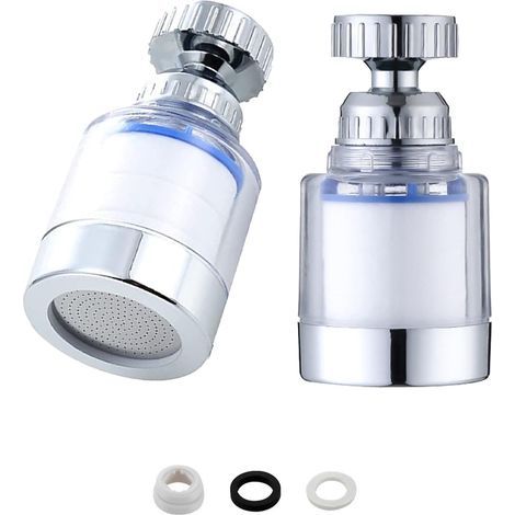 Set mit 2 Wasserhahnfiltern, 360° drehbarer Spültischfilter, Aktivkohle-Wasserfilterkartusche für Küche und Büro (1/5)
