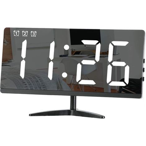 Digitaler Wecker mit großen LED-Zahlen, 3 Weckgruppen, Spiegeloberfläche, 3 einstellbaren Helligkeits-/Lautstärkestufen, USB-Ladeanschluss, geeignet für Schlafzimmer, Wohnzimmer oder Büro. (1/5)