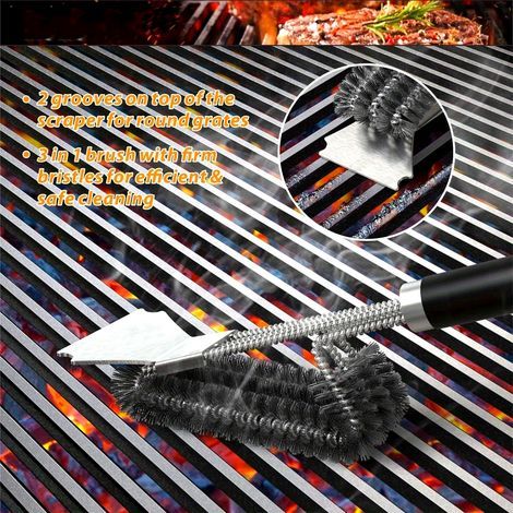 Grillbürste – Ausgestattet mit einer dreiköpfigen, dreilagigen Stahldrahtbürste und einem Edelstahlschaber. (1/5)