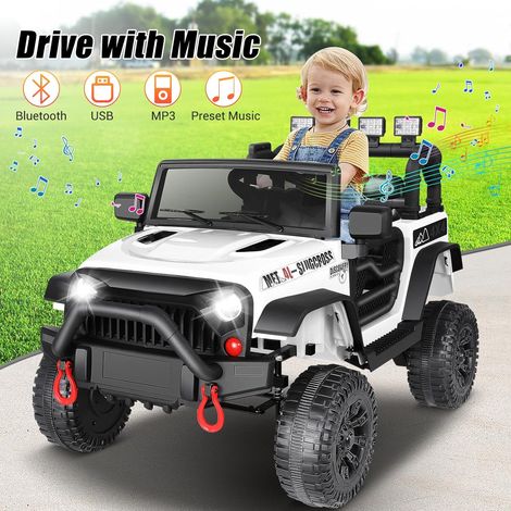 Voiture Électrique Enfants 12V avec Télécommande, 2 Moteurs, Véhicule Électrique avec Lumières & Musique, 3-7 Ans Blanc (1/5)