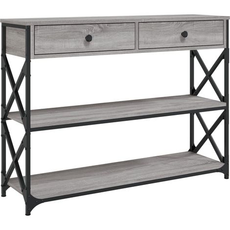 Table console meuble d'entrée avec étagères 100 x 28 x 75 cm bois d'ingénierie gris et métal DEC032187