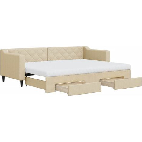 Canapé-lit avec matelas gigogne et tiroirs, beige, 80x200 cm, tissu. (1/5)