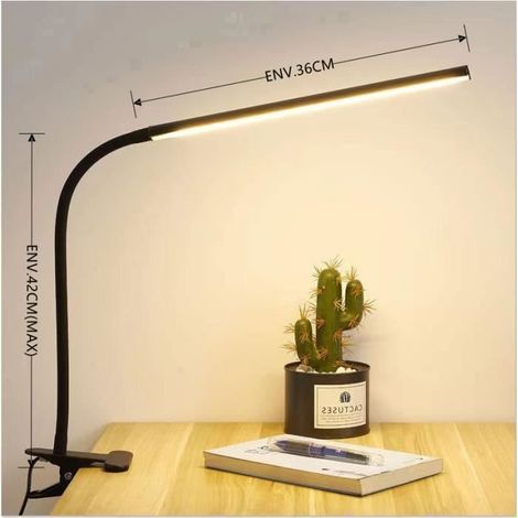 Lampe bureau LED pince USB 8W – 3 modes éclairage, protection yeux – Noir – Pour travail (1/4)