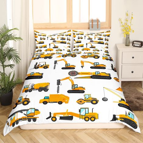 Parure de lit 135 x 200 cm pour enfant Motif tracteur et pelleteuse/tracteur de ferme, housse de couette pour garçon et fille, motif de construction, camion, voiture, décoration de chambre à (1/5)