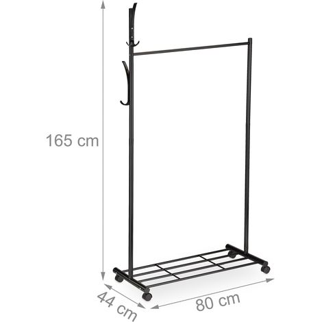 Appendiabiti mobile con ruote con ripiano e ganci salone 85 x 45 x 165 cm in metallo nero 130014827