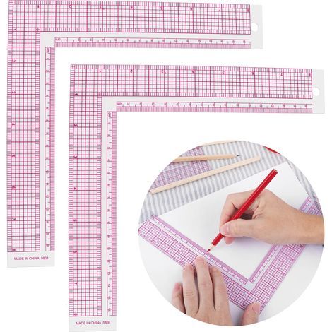 2 Pièces Règle de Couture en Plastique L Règle Carrée Fil à Coudre Mesure D'angle Règle Métrique Transparente Rose pour Débutants Tailor Designer DIY Leather Handcraft Tools