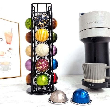 (12 × 12 × 32 cm) Organiseur de capsules de café Vertuoline, support rotatif en fer forgé pour le stockage du café (1/4)