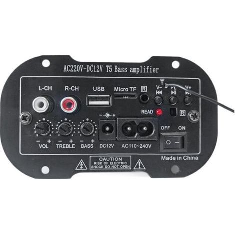 Compatible avec la carte d'amplificateur de caisson de basses mono T-5 220V, compatible avec les cartes TF, USB et la radio FM, convient aux caissons de basses de 5 à 10 pouces, prise standard europée (1/5)