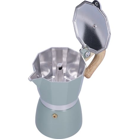 Cafetière italienne 300 ml, compatible avec cuisinières à gaz, à éthanol et électrothermiques, bleu cyan