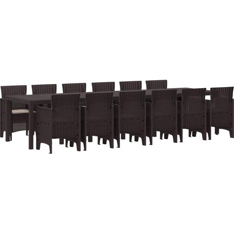 Garten Essgruppe 13 pcs Braun Polt Rattan