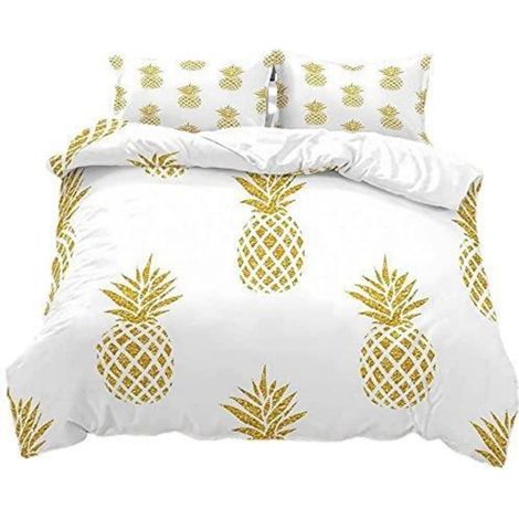 Bettwäsche-Set 200x200cm mit Ananas-Muster, Mikrofaser, 2 Kissenbezügen
