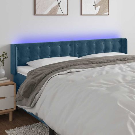 Tête de lit à LED Panneau de lit pour Lit adult Décoration murale Bleu foncé 203x16x78/88 cm Velours XEJZT806593 (1/5)