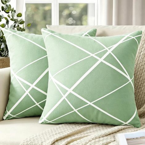 Housse de Coussin Vert Sauge Velours 40x40 Housse Coussin Décoratif Canapé Moderne Géométrique Taie d'oreiller Carrée pour Canapé Lit Chambre Salon Décoration Maison Lot de 2 (1/5)