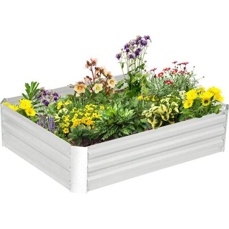 Lit de jardin surélevé carré potager en acier galvanisé protection contre mauvaises herbes 120 x 90 x 30 cm argent (1/5)