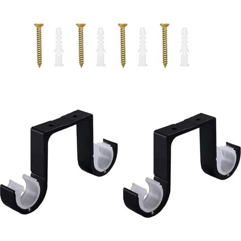 2 Pcs Support de Plafond Supports Noir Supports pour Barre Rideau Double -Support de Tringle à Rideau de Fixation au Plafond en alliage d'aluminium avec 4 Vis Tuyaux d'expansion (1/4)
