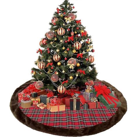 Jupe de sapin de Noël en peluche de 99 cm avec motifs de bonhomme de neige, de Père Noël et de rennes pour les fêtes de Noël à la maison (1/4)