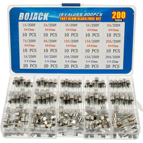 15 Values 200pcs 5x20mm Fast Blow Glass Fuse Assortment Kit 250V 1 5 10 15 20A 6x30mm 250V 1 2 3 5 6 7 8 10 15 20A Packing in Plastic Box Transparent (1/5)