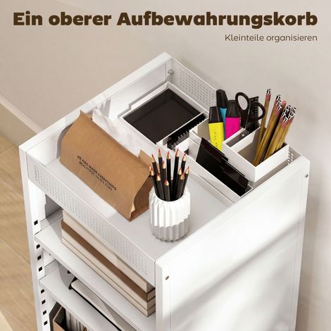 Étagère mobile blanche avec étagères réglables, chariot roulant à 3 niveaux avec panier supérieur, blanc (1/5)