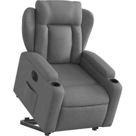 Poltrona relax TV molto comoda con funzione di sollevamento elettrico in tessuto grigio scuro DEC028351