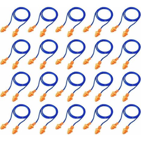 20 Paires Bouchons d'oreilles en Cordon Bouchons d'oreilles en Silicone Réutilisables avec Corde Bouchon d'oreille Anti-Bruit pour Sommeil Protection Auditive, Bleu