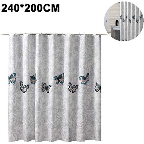 Rideau de douche, champignon et imperméable, polyester, 240x200 cm, ensemble de 12 crochets, polyvalent et pratique (1/5)