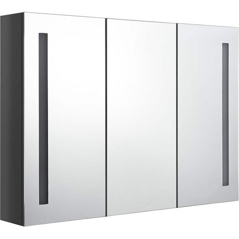 Armadietto Bagno Mobile da Bagno con Specchio e LED 89x14x62 cm Grigio Lucido (1/5)