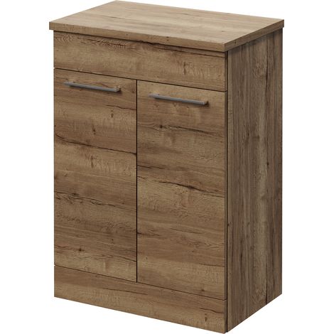 Napoli 390 Tobacco Oak 600mm 2 Door Vanity Unit for Countertop Basins - 600mm - Chrome 160mm Handle