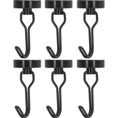 6er-Set drehbare Magnethaken (180°), kein Bohren erforderlich, leicht zu entfernen, Haftkraft 0–15 kg, Schwarz (1/5)